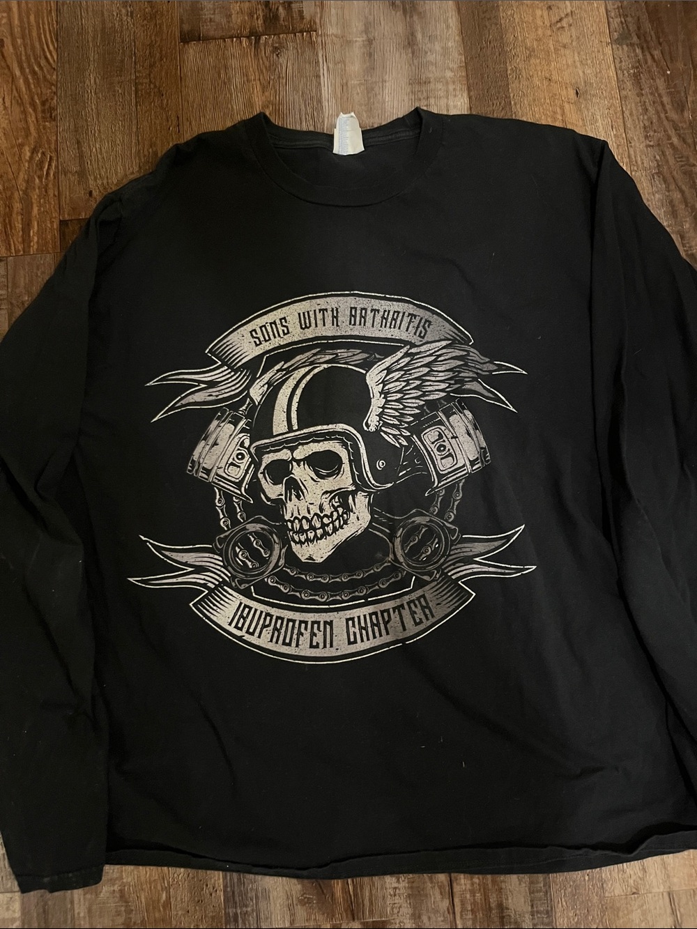 Black Graphic Skull Long Sleeve Shirt "Sons With Arthritis-Ibuprofen Chapter"